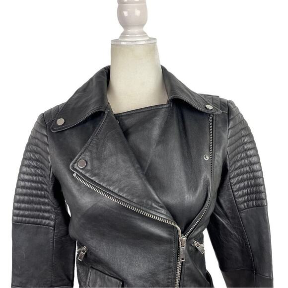 Zara Black Quilted Genuine Sheep Leather Cropped Moto Biker Blogger Jacket XS - Picture 5 of 16